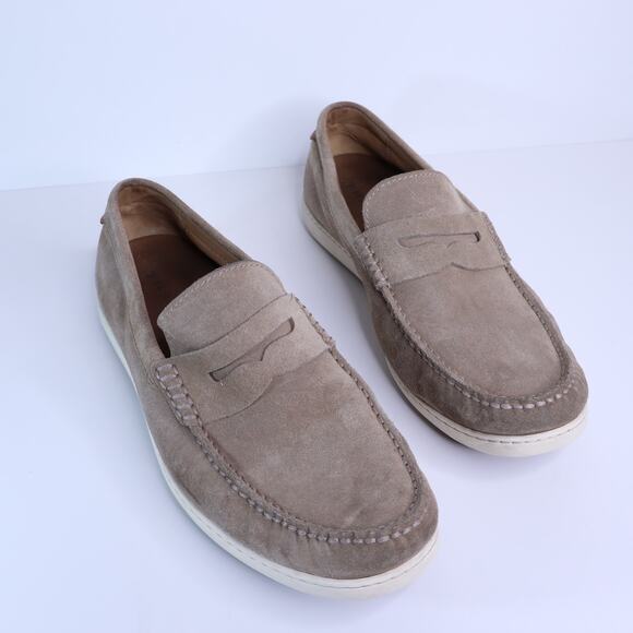 TRASK Sheldon Suede Penny Loafer Taupe Slip On Comfort Shoe Men\'s 12M